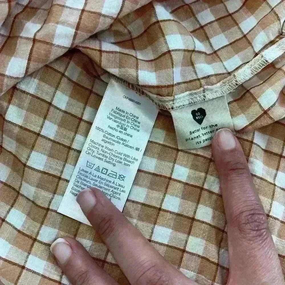 Madewell Crinkle Cotton Bubble-Sleeve Popover Shirt in Check XS - Picture 10 of 10